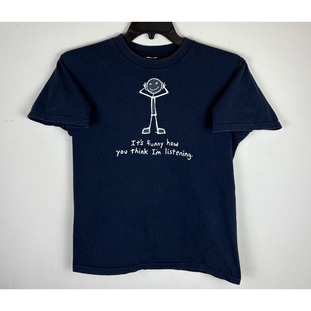 Vintage Y2K Humor Graphic T-Shirt / Navy / Size Small